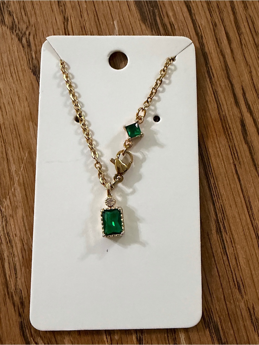 Gold Chain Necklace with Emerald Green Rectangular Pendant